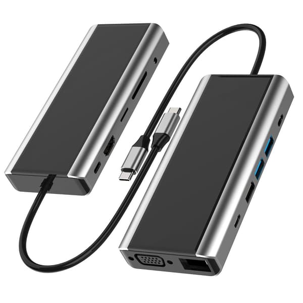INF 13-i-1 USB-C Hub-adapter med HDMI, VGA, Ethernet og PD-opladning