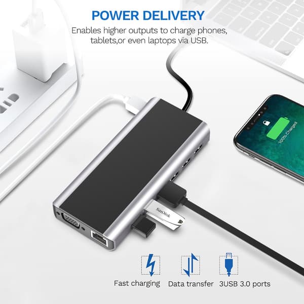 INF 15-i-1 USB-C Hub Multiport Adapter med HDMI, VGA, Ethernet, SD/TF Kortlæser