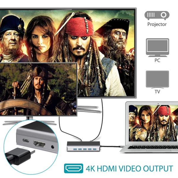 INF 14-i-1 USB-C Hub med HDMI, VGA, Ethernet, SD/TF-kortlæser