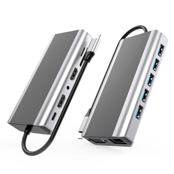 INF 14-i-1 USB-C Hub med HDMI, VGA, Ethernet, SD/TF-kortlæser