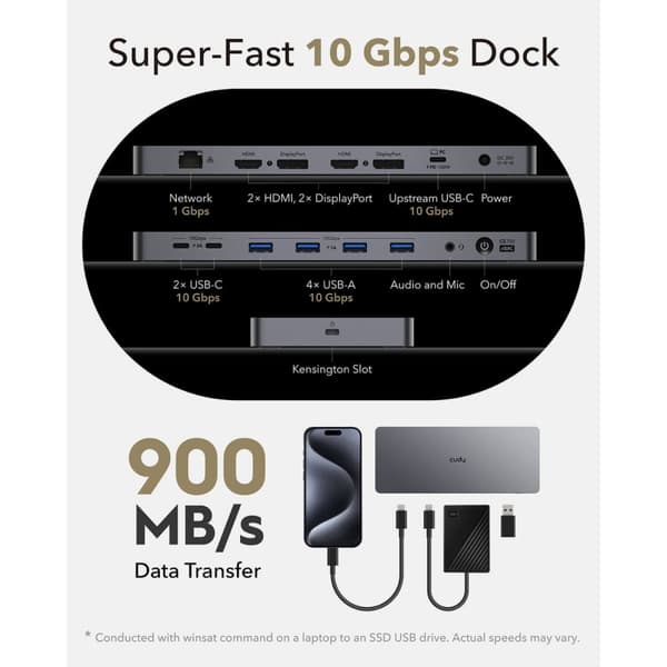 CUDY Telakointiasema CS700 10Gbps USB-C Dual 4K 150W