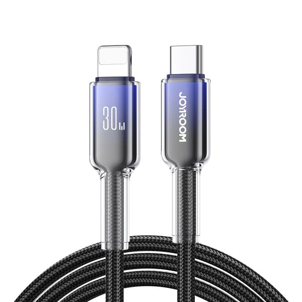 Joyroom Crystal-Clear USB-Kabel 30W USB-C till Lightning 1,2m - Svart