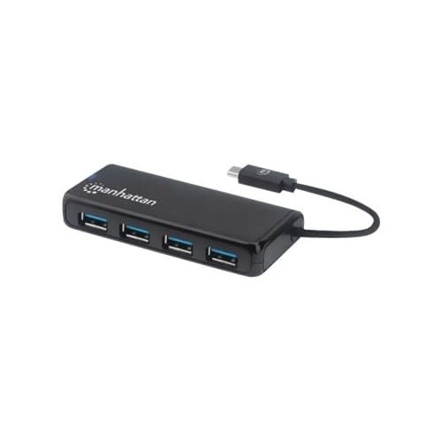 Manhattan USB-C Dock/Hub, Ports (4): USB-A (x4), 5 Gbps (USB 3.2 Gen1 aka USB 3.0), External Power Supply Not Needed, SuperSpeed USB, Black, Three Yea