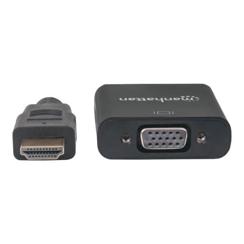 Manhattan HDMI to VGA Converter cable, 1080p, 30cm, Male to Female, Micro-USB Power Input Port for additional power if needed, Black, Three Year Warra