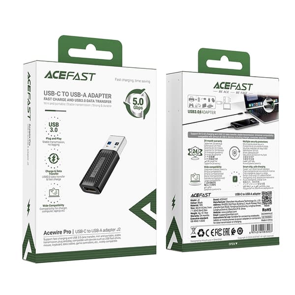 Acefast USB-C till USB-A Adapter 5Gb/s - Svart