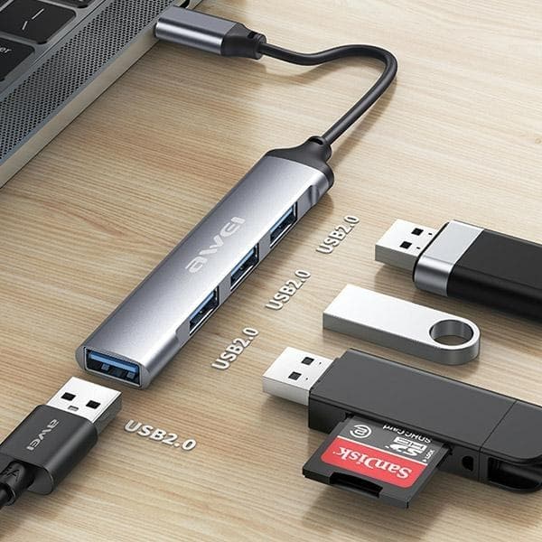 Awei USB-C till USB-A 4-Portar Hubb CL-150T - Svart