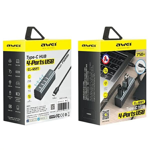 Awei USB-C till USB-A 4-Portar Hubb CL-122T - Svart