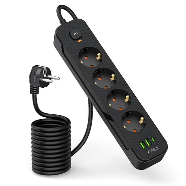 Tech-Protect Power Socket 2x USB/USB-C/4 Sockets 200Ccm - Svart