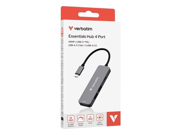 Verbatim 32155, USB 3.2 Gen 1 (3.1 Gen 1) Type-C, HDMI, USB 2.0 Type-A, USB 3.2 Gen 1 (3.1 Gen 1) Type-A, 5000 Mbit/s, 3840 x 2160, 3840 x 2160 pixla