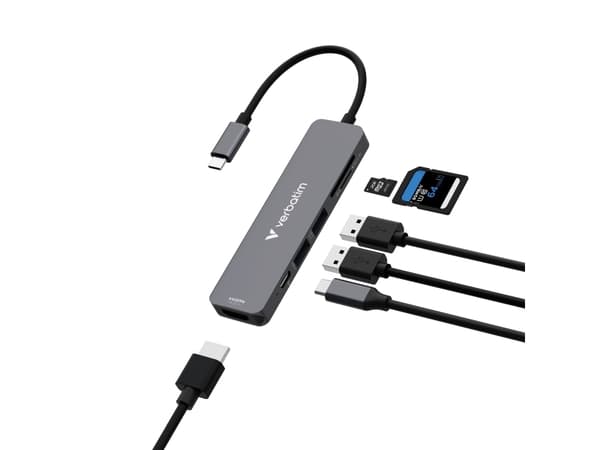 Verbatim 32156, USB 3.2 Gen 1 (3.1 Gen 1) Type-C, HDMI, USB 2.0 Type-A, USB 3.2 Gen 1 (3.1 Gen 1) Type-A, MicroSD (TransFlash), MicroSDHC, MicroSDXC,