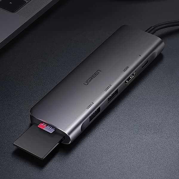 Ugreen 6in1 HUB USB-C Till USB-C, HDMI, SD/TF Kortläsare, 2xUSB-A 3.0