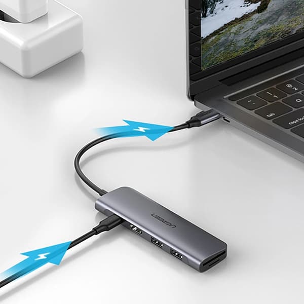 Ugreen 6in1 HUB USB-C Till USB-C, HDMI, SD/TF Kortläsare, 2xUSB-A 3.0