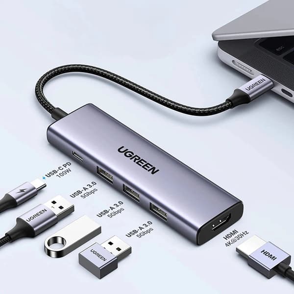 Ugreen 5in1 HUB USB-C Till 1xUSB-C 1xHDMI 3xUSB-A 3.0 - Grå
