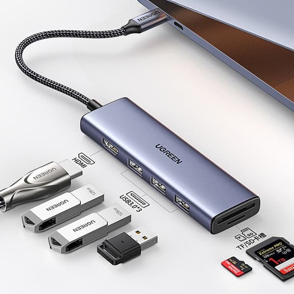 Ugreen 6in1 HUB USB-C Till HDMI, SD/TF Kortläsare, 3xUSB-A 3.0