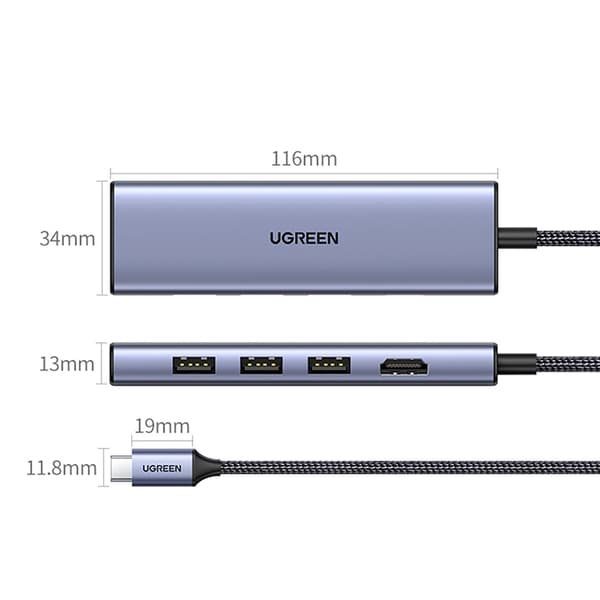 Ugreen 6in1 HUB USB-C Till HDMI, SD/TF Kortläsare, 3xUSB-A 3.0