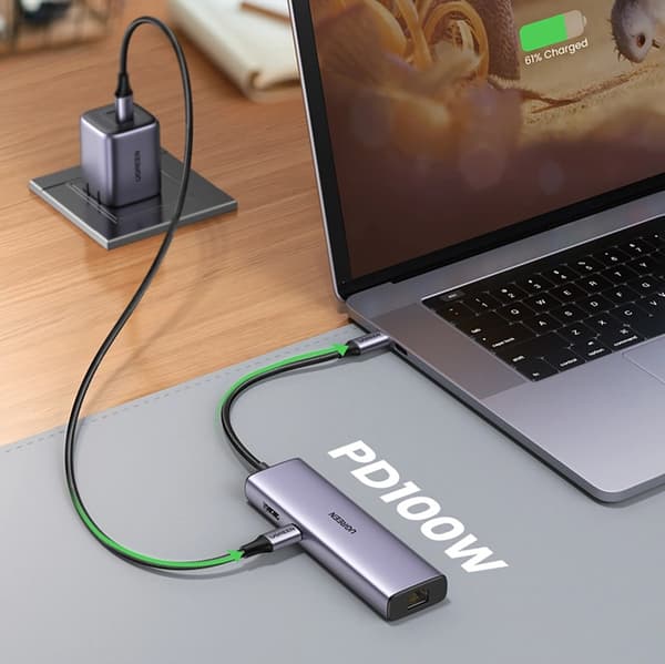 Ugreen HUB 100W USB-C Till HDMI, RJ45, USB-C, SD/TF Kortläsare, USB-A 3.0