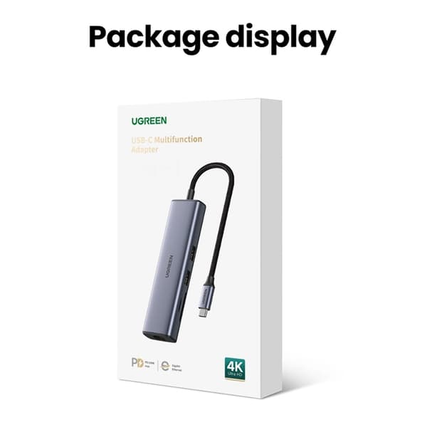 Ugreen HUB 100W USB-C Till HDMI, RJ45, USB-C, SD/TF Kortläsare, USB-A 3.0