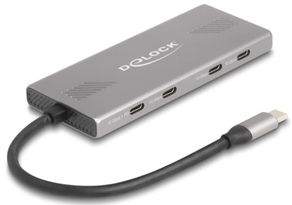 DeLOCK 64313, USB 3.2 Gen 2 (3.1 Gen 2) Type-C, USB 3.2 Gen 2 (3.1 Gen 2) Type-A, USB 3.2 Gen 2 (3.1 Gen 2) Type-C, 10000 Mbit/s, Grå, Aluminium, 80