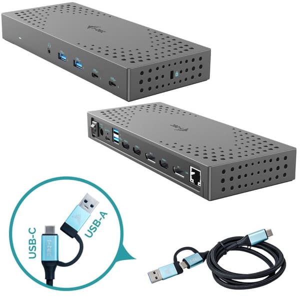USB 3.0/USB-C dock - I-Tec - Thunderbolt 3x 4K Gen 2 - Strömförsörjning 100W - Svart - One size