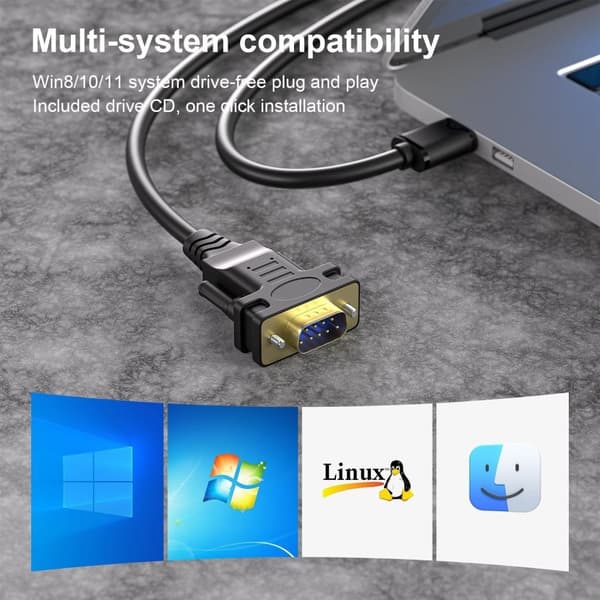 USB-A till RS232 DB9 han-kabel för seriella enheter med FTDI Chipset
