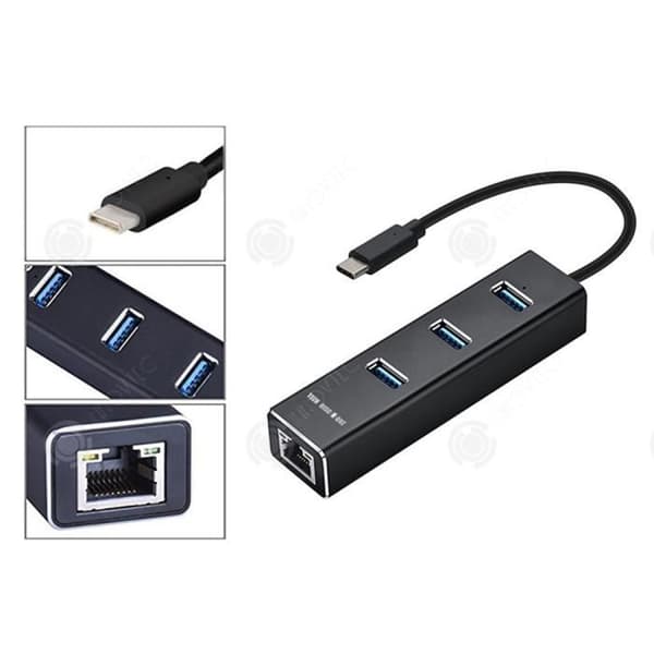 INN® USB c 3.0 Hub Desktop 3 USB-portar 1 Ethernet-port Nätverksadapter Snabb dataöverföring