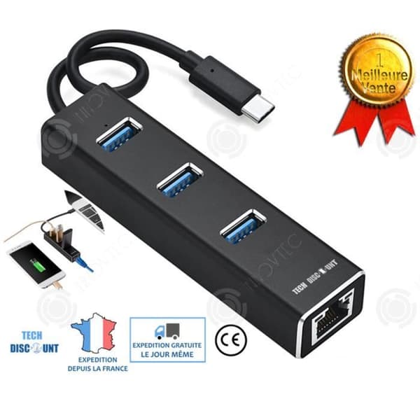 INN® USB c 3.0 Hub Desktop 3 USB-portar 1 Ethernet-port Nätverksadapter Snabb dataöverföring