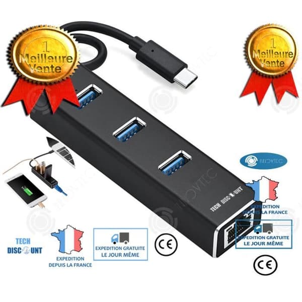 INN® USB c 3.0 Hub Desktop 3 USB-portar 1 Ethernet-port Nätverksadapter Snabb dataöverföring