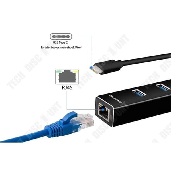 Stationär USB C 3.0-hubb med 3 USB-portar 1 Ethernet-port Nätverksadapter Multimedia Snabb dataöverföring
