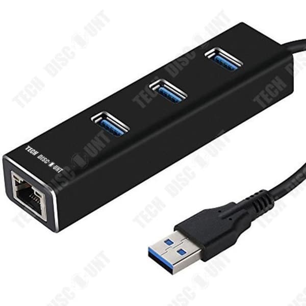USB-hubb - TD® - Hub 3.0 - 3 portar - Ethernet RJ45 - Snabb överföring