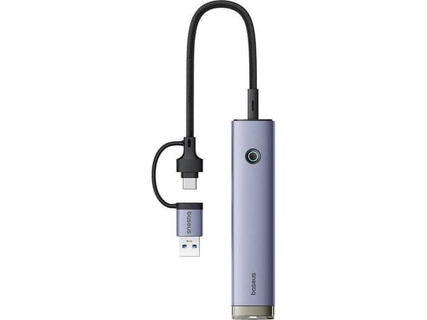 Hub 4in1 Baseus UltraJoy USB-A&USB-C till 3xUSB3.0+USB-C+RJ45 (grå)
