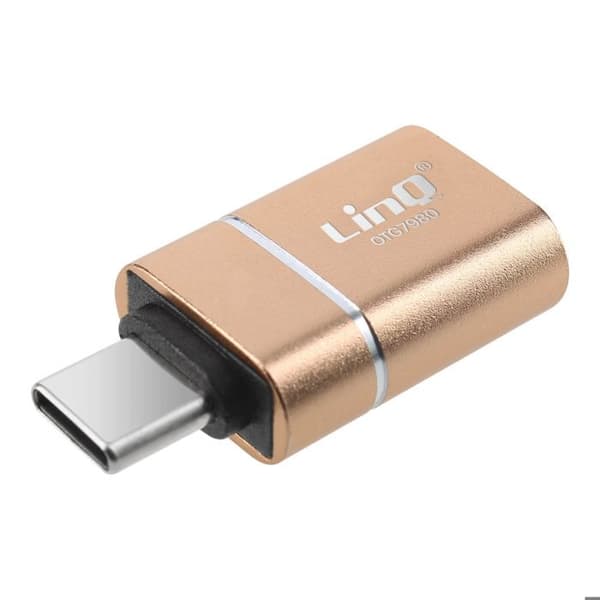 Kompakt och praktisk OTG USB till USB C-adapter LinQ Guld