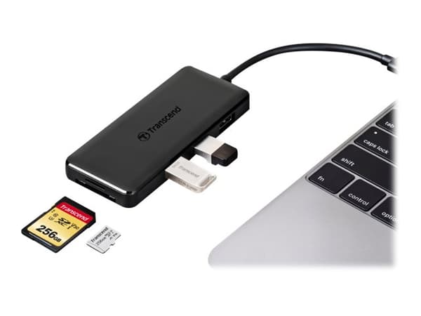 Transcend 6-in-1 USB Type-C Hub HUB5C - Keskitin - 2 x USB 3.1 Gen 1 + 1 x USB 3.1 Gen 2 + 1 x USB-C (virtalähde) - pöytäkone
