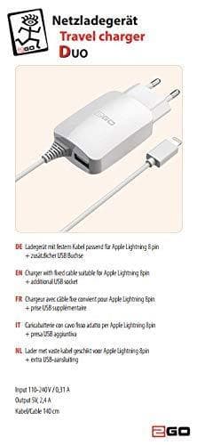 2GO oplader 110V-240V 2100mA, til Apple Lightning 2GO kabel, hvid, til iPhone, 797166