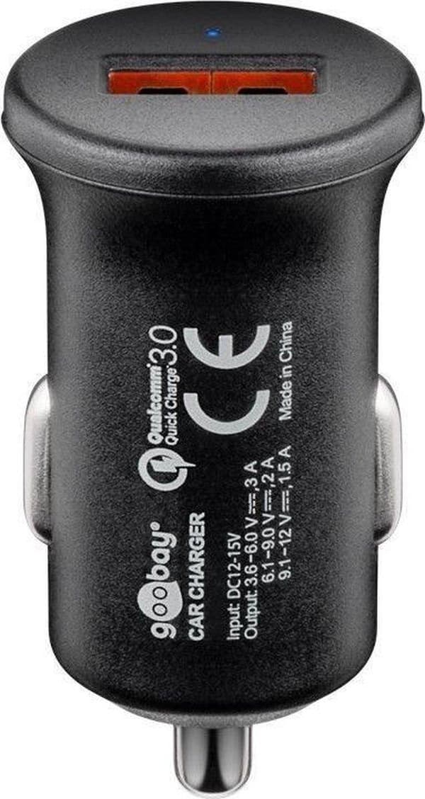 Goobay USB biloplader med 1 port - Quick Charge 3.0 - 3A / sort