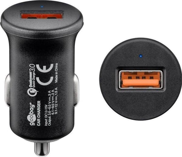 Goobay USB biloplader med 1 port - Quick Charge 3.0 - 3A / sort