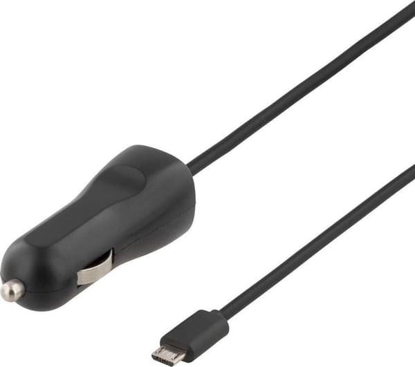 DELTACO USB-CAR74 biloplader med Micro USB B han, 12-24V til 5V 2,4A, sort Sort