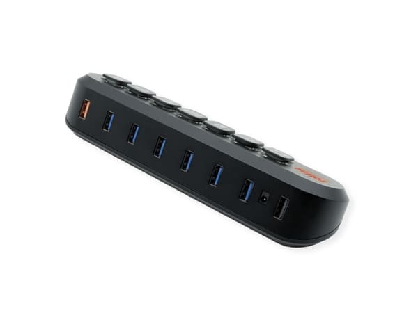 ROLINE USB3.2 Gen1 Hub 7x USB-A utbytbara knappar (14.02.5063)