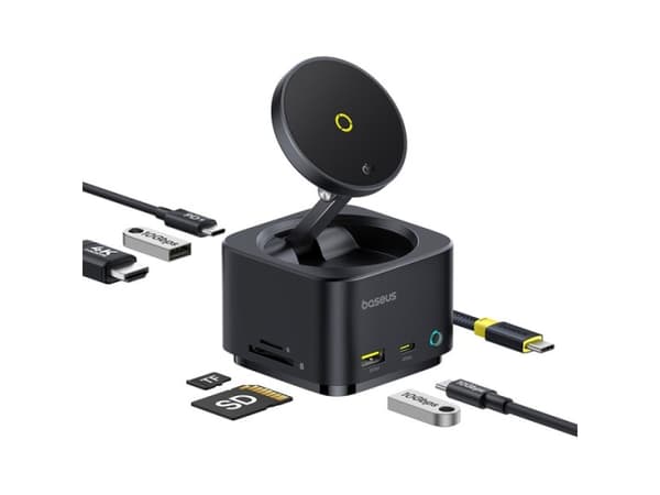 USB-C Hub Baseus MagPro II 7in1, 1 x USB-A - 2 x USB-C - 1 x HDMI - 1 x QI - 1 x SD - 1 x microSD, Svart B00072900121-00
