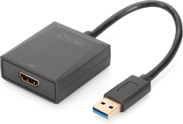 Digitus DA-70841 HDMI / USB 3.2 Gen 1 (USB 3.0) Adapter [1x USB 3.2 Gen 1 stik A (USB 3.0) - 1x HDMI-stik] Sort afskærmet, HDMI-kompatibel, High Speed Sort