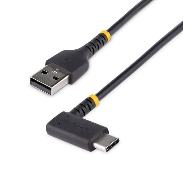 StarTech.com 6ft (2m) USB A till C-laddningskabel rät vinkel, Heavy Duty Snabbladdning USB-C-kabel, USB 2.0 A till Type-C, hållbar och robust aramidfi
