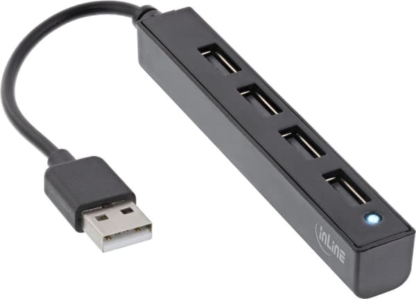 InLine USB 2.0 4-portshubb - USB-A hane till 4x USB-A hona - kabel 15 cm (33293K)