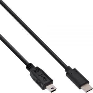 InLine - USB-kabel - 5-stifts mini-USB (M) till USB-C (M) - USB2.0 - 3 A - 50 cm - Svart (35756)