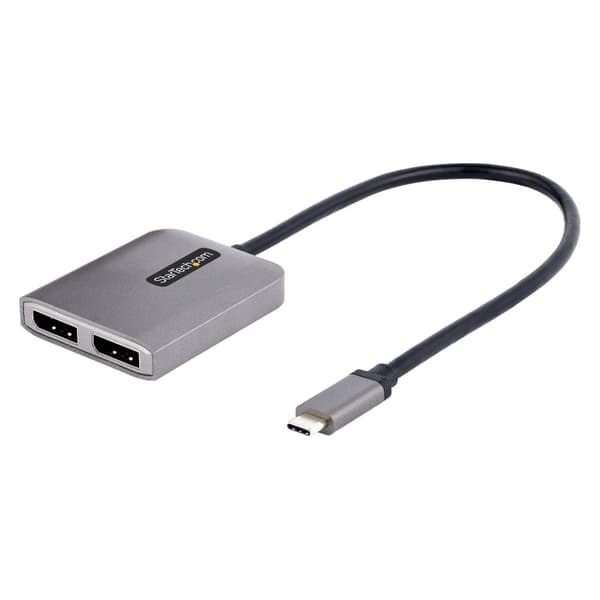 StarTech.com 2-Port USB-C MST Hub - USB Type-C til 2x DisplayPort Multi-Monitor Adapter til bærbare computere - Dual-DP op til 4K 60Hz med DP 1.4 Alt Grå