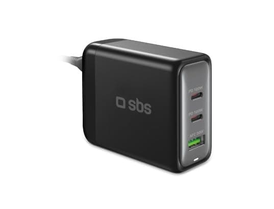 SBS ladestation 100W 2x USB-C/1x USB GaN sort (TECHGSTUSB2C100W)