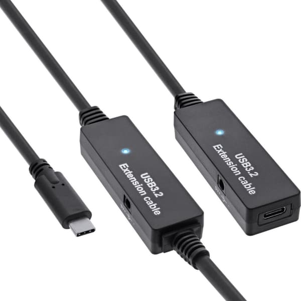 InLine USB 3.2 Gen.1 aktiv förlängning - USB-C-kontakt till USB-C-uttag - 15m (35656C)