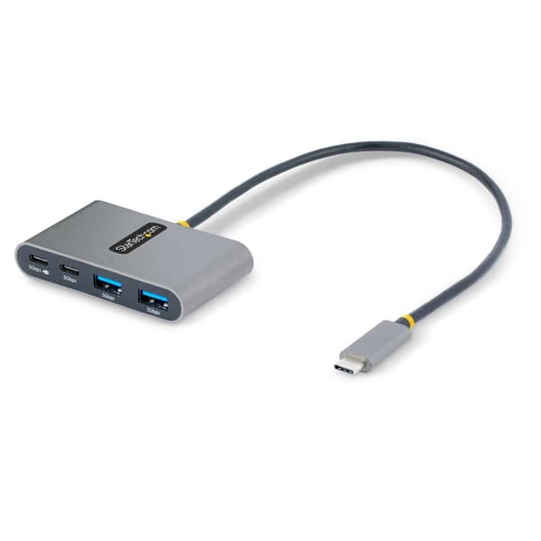 StarTech.com 4-ports USB-C-hub med 100 W strømforsyning Pass-Through-opladning, 2x USB-A + 2x USB-C, 5 Gbps, USBC Hub m - 1ft (30 cm) langt kabel, bær