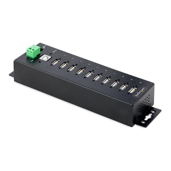 StarTech.com 10-portars industriell USB 2.0-hubb, robust USB-hubb med ESD nivå 4-skydd, DIN-/vägg-/skrivbordsmonterbar USB-A-hub, kraftig USB-hubb med