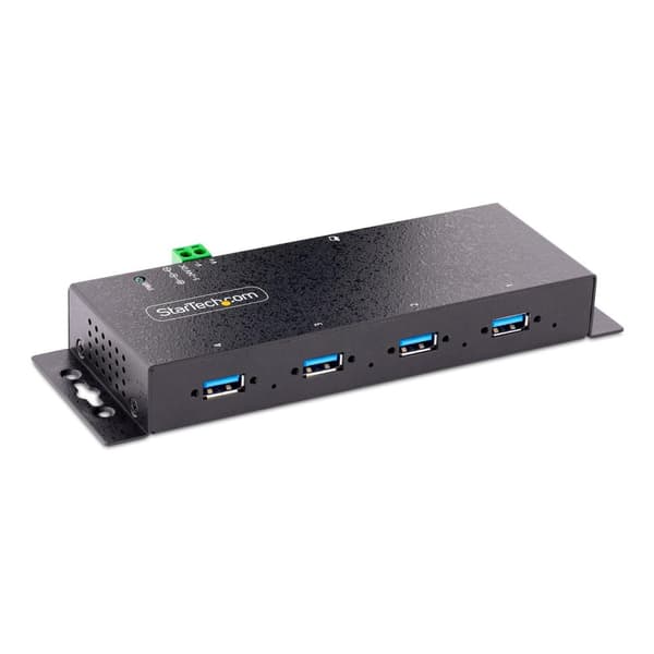 StarTech.com 4-ports industriel USB 3.0-hub, 5 Gbps, robust USB-hub med ESD og overspændingsbeskyttelse, USB-A-hub, der kan monteres på DIN/væg/skrive
