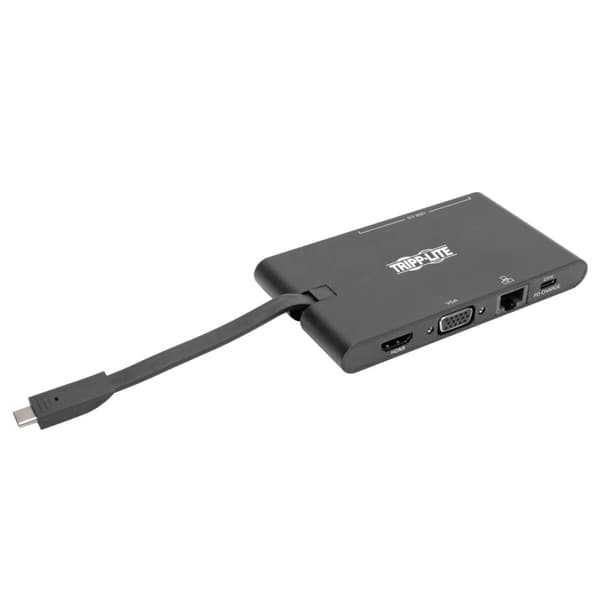 Eaton PowerWare Tripp Lite USB-C dockningsstation för bärbar dator - HDMI, VGA, GbE, 4K @ 30 Hz, Thunderbolt 3, USB-A, USB-C, PD Charging 3.0, Svart -