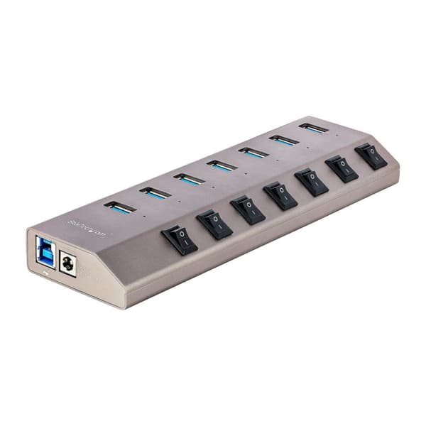 StarTech.com 7-portars självförsörjande USB-C-hubb med individuella på/av-brytare, USB 3.0 5 Gbps expansionshubb med strömförsörjning, stationär/bärba